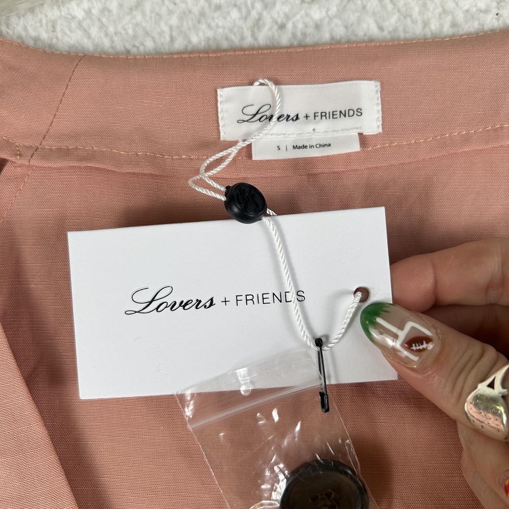 Lovers + Friends Shirt Womens‎ Small Pink Button Front Puff Sleeve Linen Blend - Picture 3 of 12